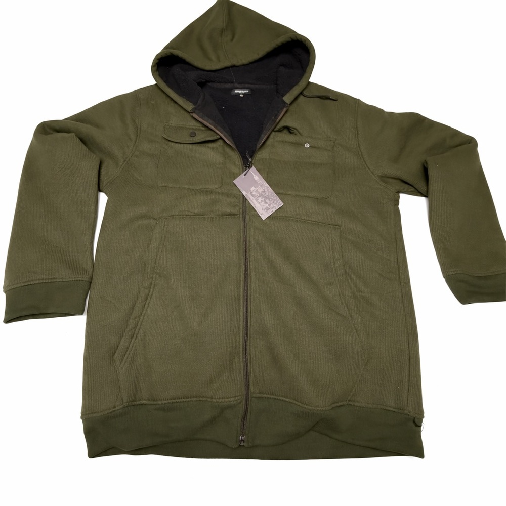 Kenneth Cole Hooded Lined Full Zip Olive Men's Hoodie 4X